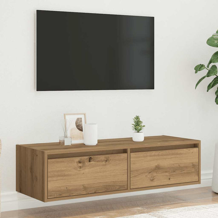 Comodă TV cu lumini LED, stejar artizanal, 100X35,5x25 cm - WALTI WALTI