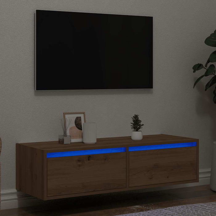 Comodă TV cu lumini LED, stejar artizanal, 100X35,5x25 cm - WALTI WALTI