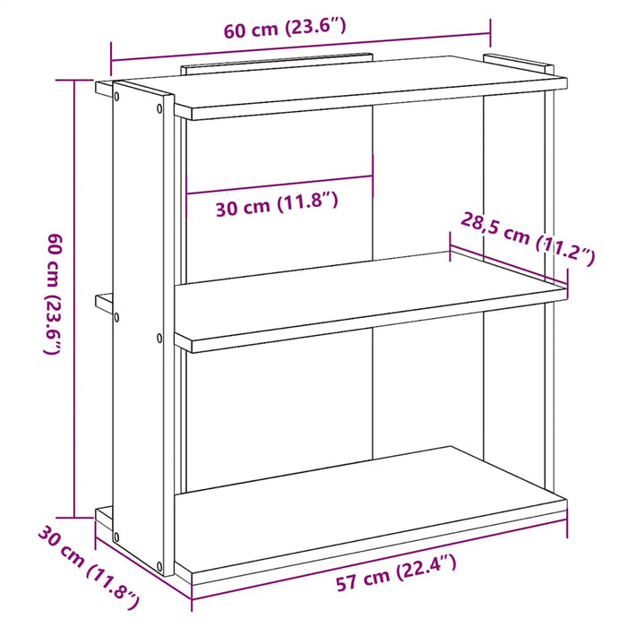 Bibliotecă cu 3 niveluri gri beton 60x30x60 cm lemn - WALTI WALTI