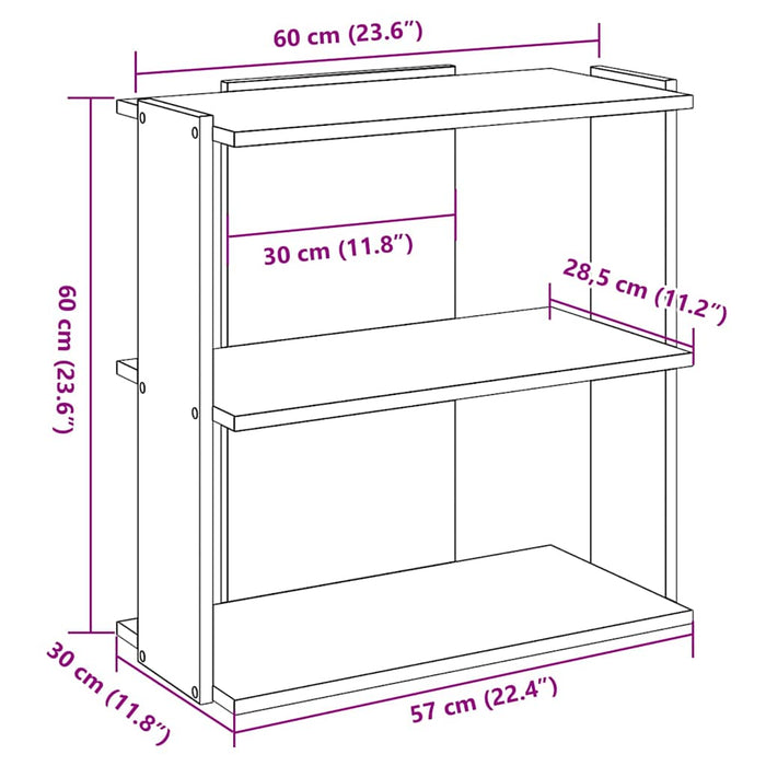 Bibliotecă 3 niveluri stejar fumuriu 60x30x60 cm lemn prelucrat - WALTI WALTI