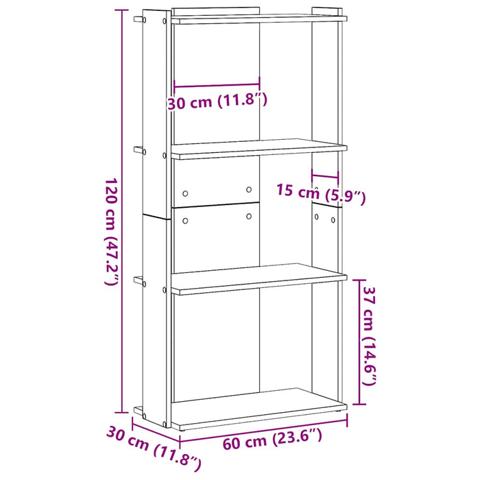 Bibliotecă cu 3 niveluri, negru, 60x30x120 cm, lemn prelucrat - WALTI WALTI