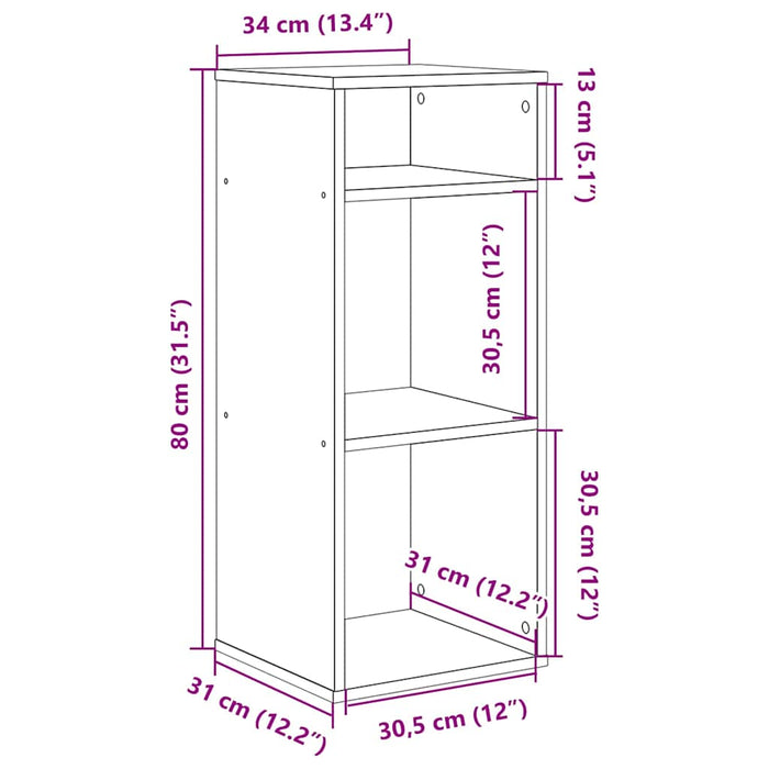 Bibliotecă, gri beton, 34x31x80 cm, lemn prelucrat - WALTI WALTI