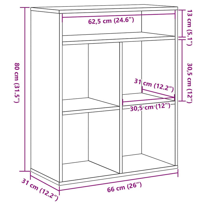 Bibliotecă, gri beton, 66x31x80 cm, lemn prelucrat - WALTI WALTI