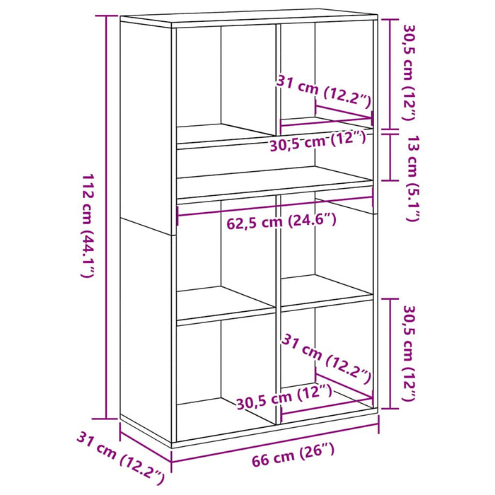 Bibliotecă, stejar artizanal, 66x31x112 cm, lemn prelucrat - WALTI WALTI