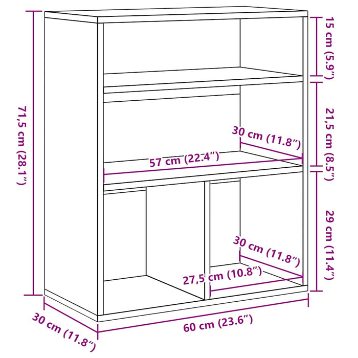 Bibliotecă, gri beton, 60x30x71,5 cm, lemn prelucrat - WALTI WALTI