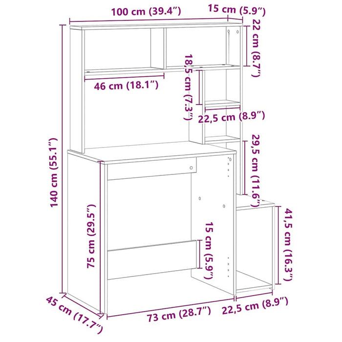Birou cu rafturi, alb, 100x45x140 cm, lemn compozit - WALTI WALTI
