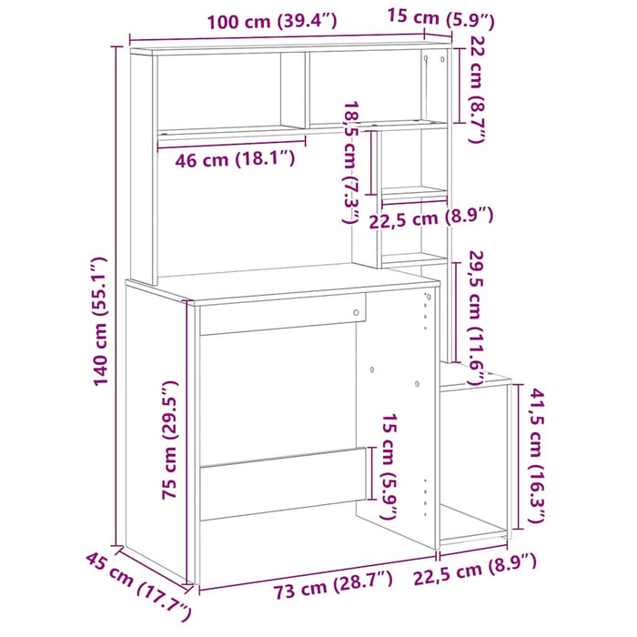 Birou cu rafturi, stejar sonoma, 100x45x140 cm, lemn compozit - WALTI WALTI