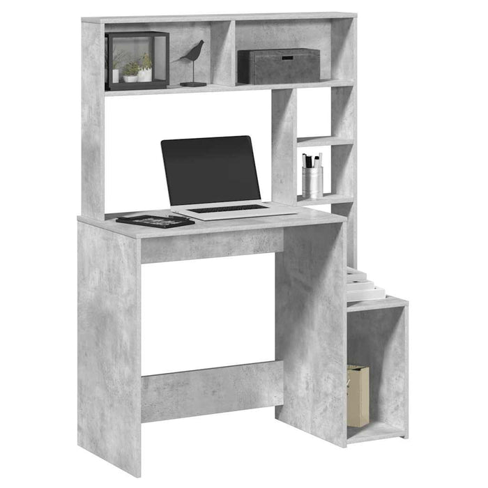 Birou cu rafturi, gri beton, 100x45x140 cm, lemn compozit - WALTI WALTI