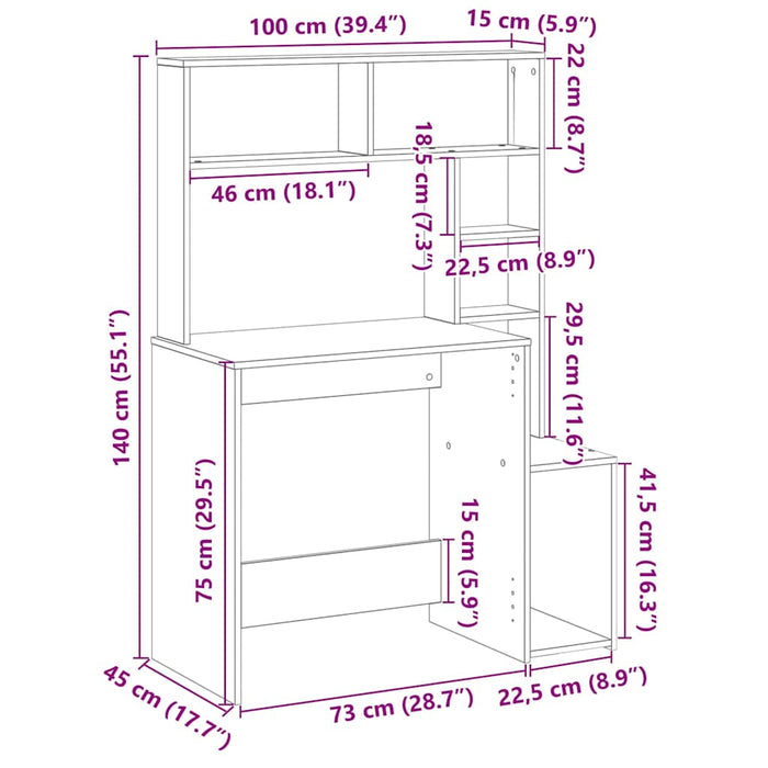 Birou cu rafturi stejar artizanal 100x45x140 cm, lemn prelucrat - WALTI WALTI