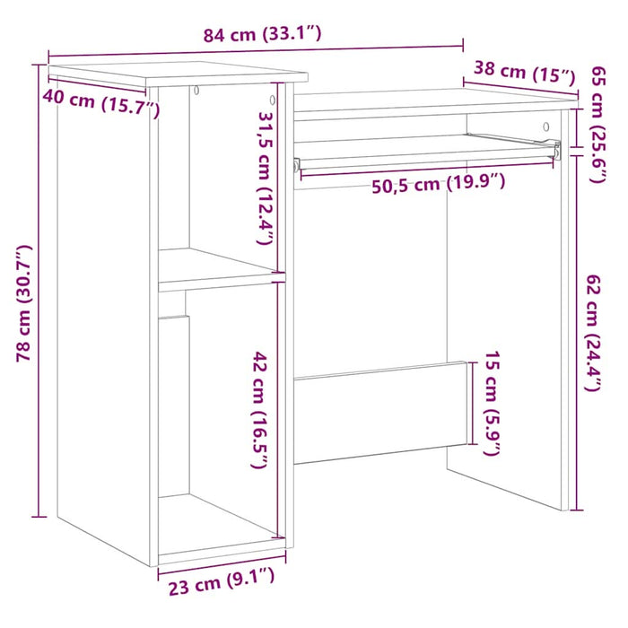 Birou cu rafturi, stejar fumuriu, 84x40x78 cm, lemn compozit - WALTI WALTI