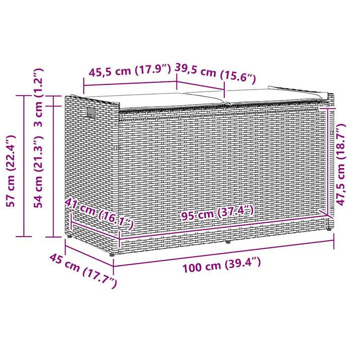 Bancă depozitare în aer liber cu pernă Neagră 100 cm Poly Ratan WALTI