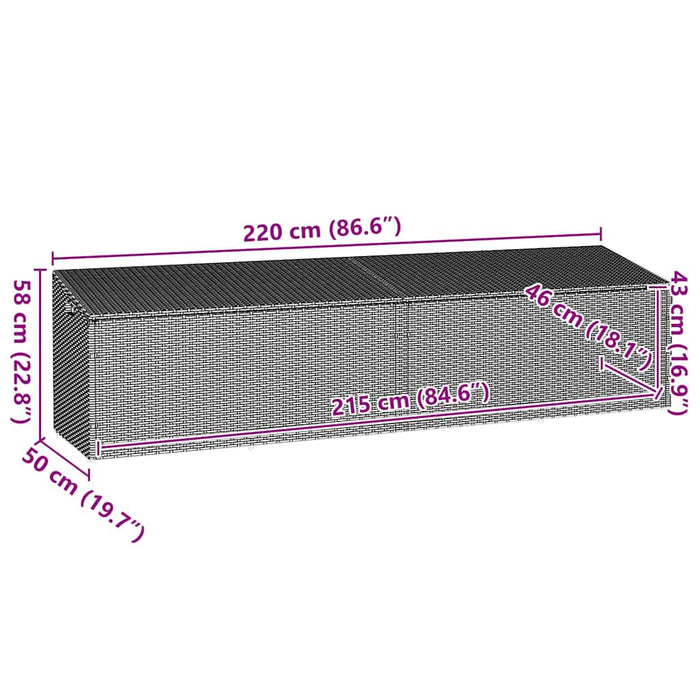 Cutie de depozitare de grădină gri 220x50x58 cm Poly Ratan - WALTI WALTI