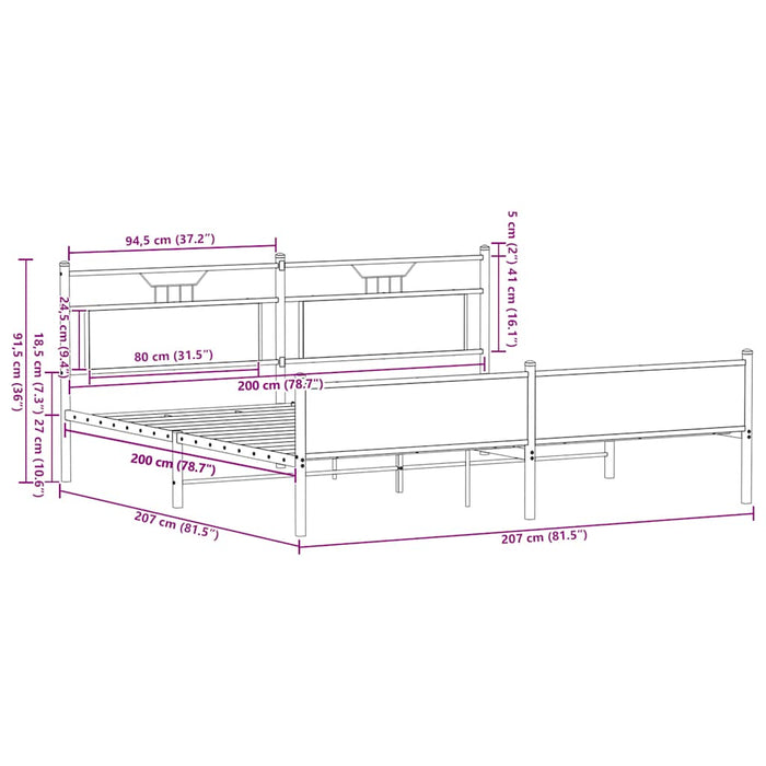 Cadru pat metalic fără saltea, stejar fumuriu, 200x200 cm - WALTI WALTI