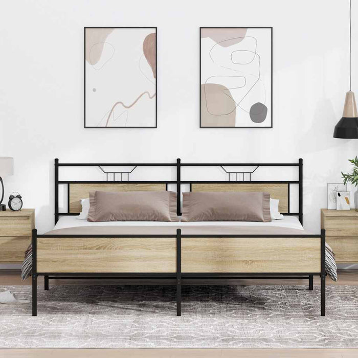 Cadru pat metalic fără saltea, stejar sonoma, 200x200 cm - WALTI WALTI