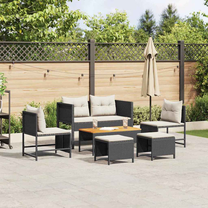 Set de canapele pentru grădină 6 pcs negru și crem poliratan - WALTI WALTI