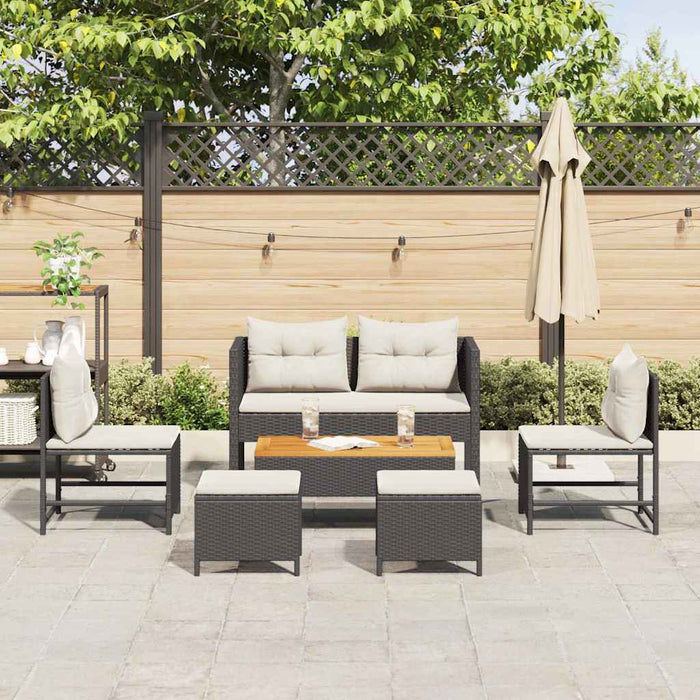 Set de canapele pentru grădină 6 pcs negru și crem poliratan - WALTI WALTI
