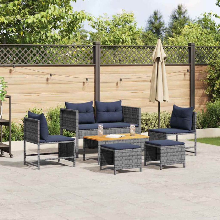 Set de canapele pentru grădină 6 pcs gri și bleumarin poliratan - WALTI WALTI