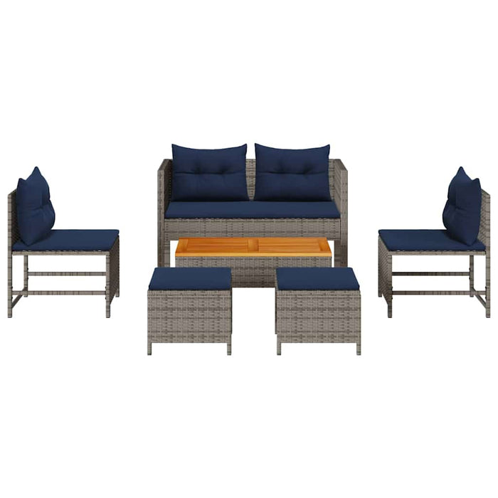 Set de canapele pentru grădină 6 pcs gri și bleumarin poliratan - WALTI WALTI