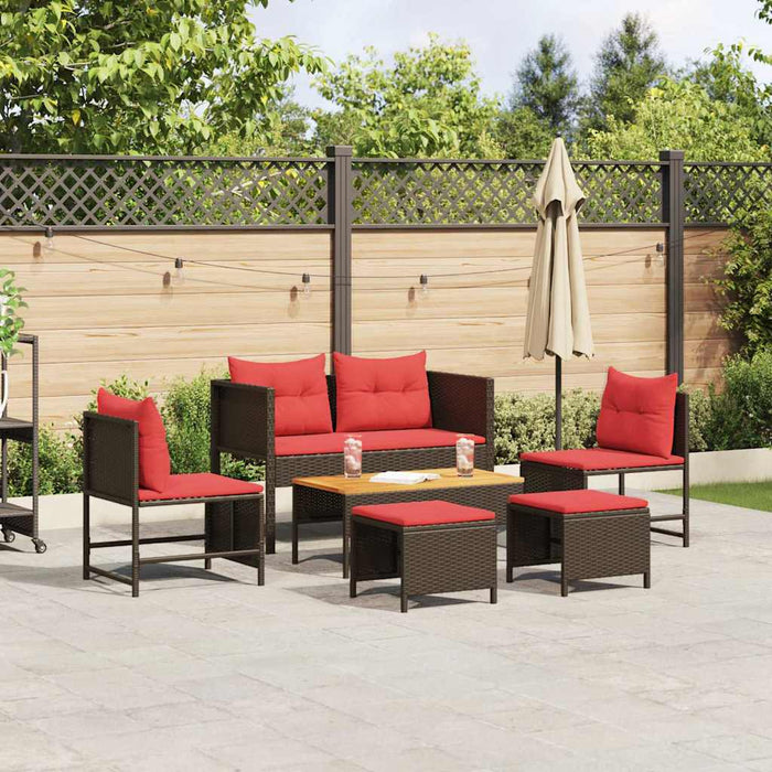 Set de canapele pentru grădină 6 pcs Maro și roșu poliratan WALTI