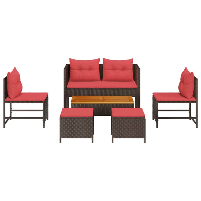 Set de canapele pentru grădină 6 pcs Maro și roșu poliratan WALTI