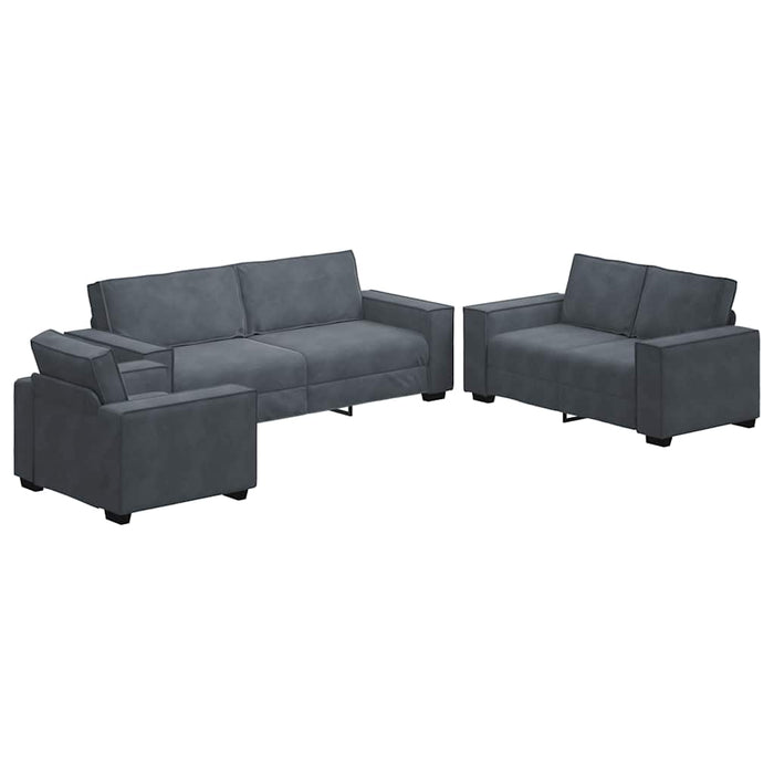 Set de canapele cu perne, 3 piese, gri închis, catifea - WALTI WALTI