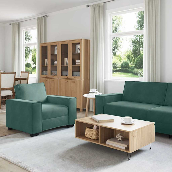 Set de canapele cu perne, 3 piese, verde închis, catifea - WALTI WALTI