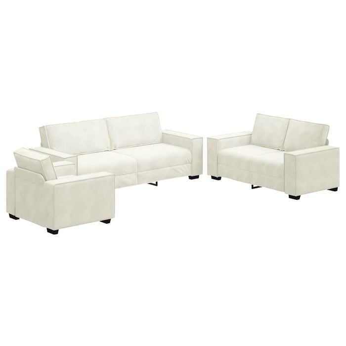 Set de canapele cu perne, 3 piese, crem, catifea WALTI
