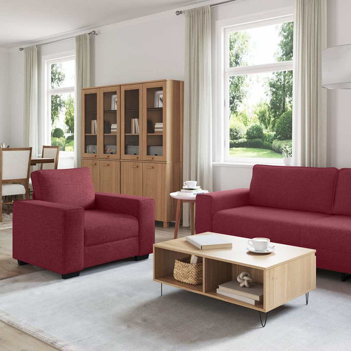 Set canapea cu perne, 3 piese, roșu vin, material textil - WALTI WALTI