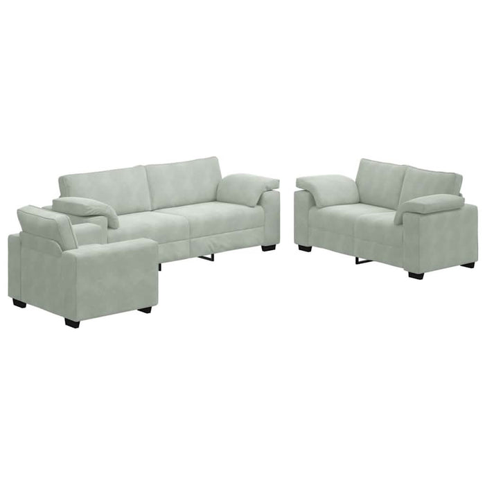 Set de canapele cu perne, 3 piese, gri deschis, catifea - WALTI WALTI