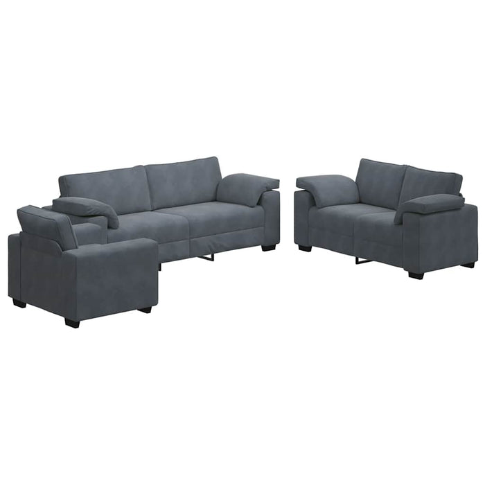 Set de canapele cu perne, 3 piese, gri închis, catifea - WALTI WALTI