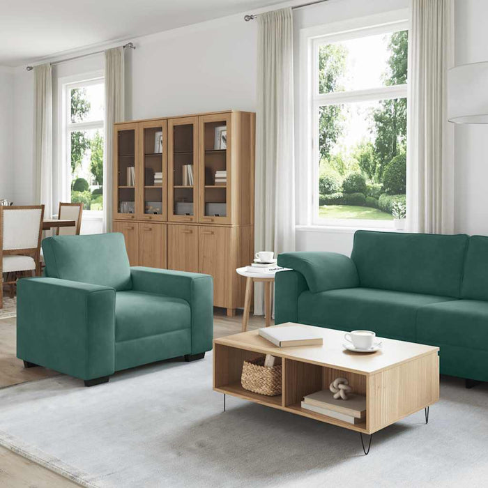 Set de canapele cu perne, 3 piese, verde închis, catifea - WALTI WALTI