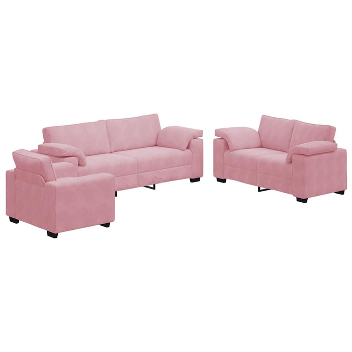Set de canapele cu perne, 3 piese, roz, catifea - WALTI WALTI