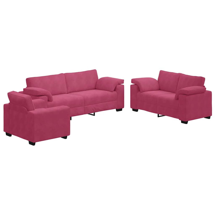 Set canapea cu perne, 3 piese, roșu vin, catifea - WALTI WALTI