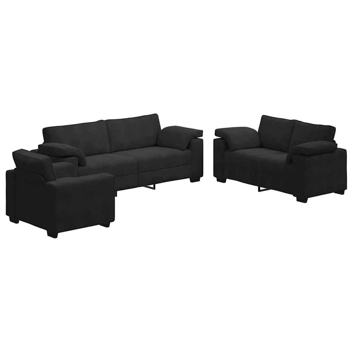 Set de canapele cu perne, 3 piese, negru, catifea - WALTI WALTI