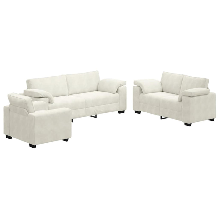Set de canapele cu perne, 3 piese, crem, catifea - WALTI WALTI