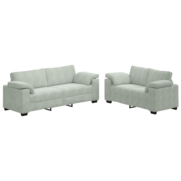 Set canapele 2 piese cu perne gri deschis catifea - WALTI WALTI