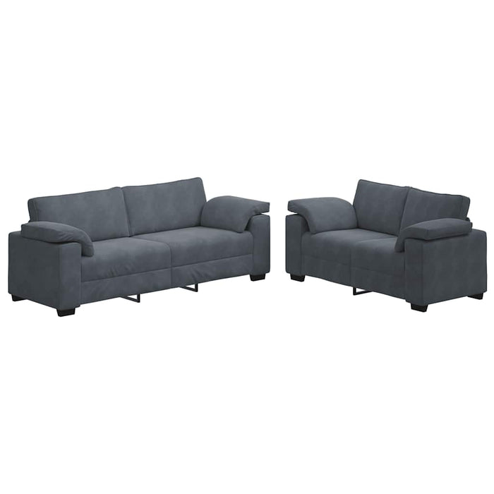 Set canapele 2 piese cu perne gri închis catifea - WALTI WALTI