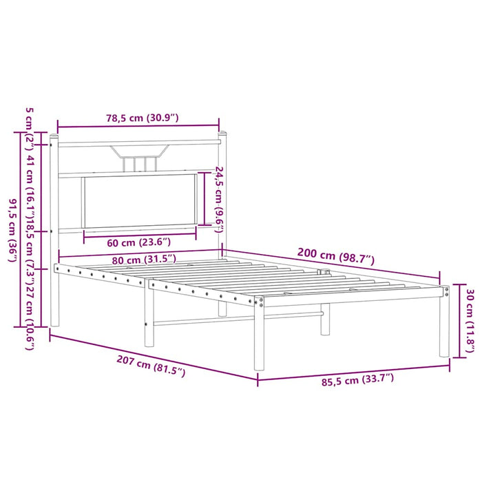 Cadru pat fără saltea, stejar fumuriu 80x200 cm lemn prelucrat - WALTI WALTI