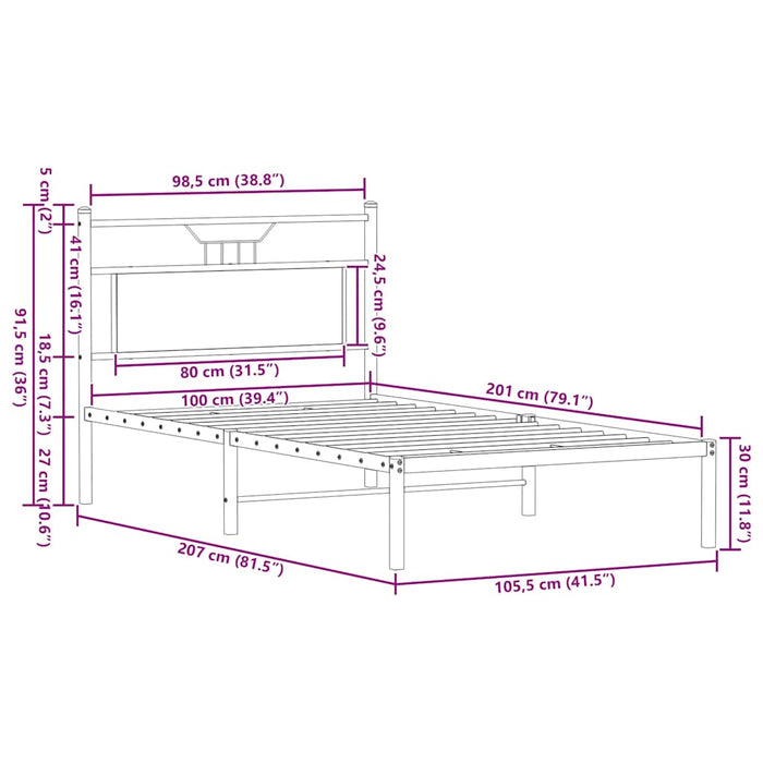 Cadru pat fără saltea stejar fumuriu 100x200 cm lemn prelucrat WALTI