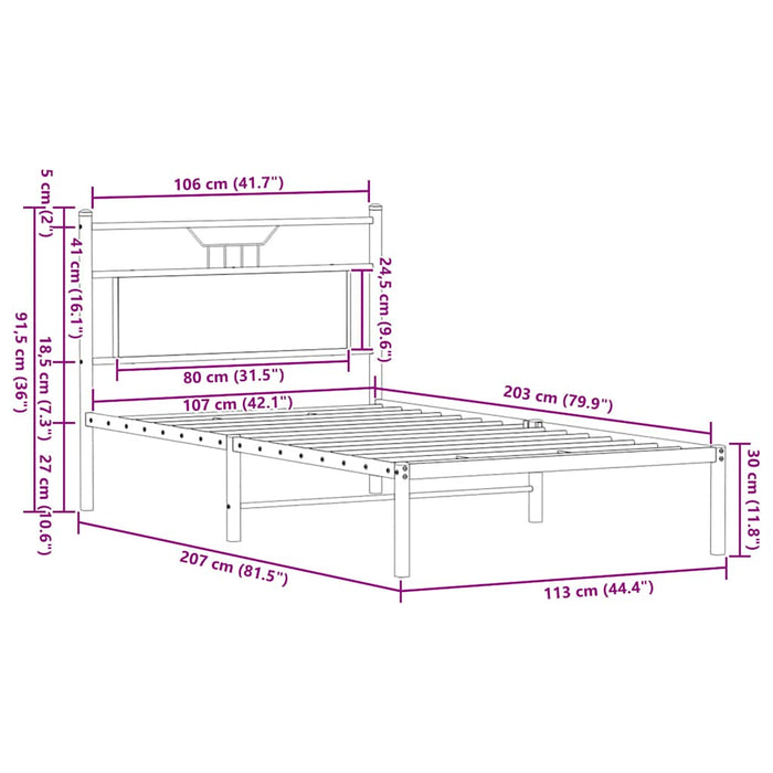Cadru de pat fără saltea Stejar afumat 107x203cm Lemn prelucrat - WALTI WALTI