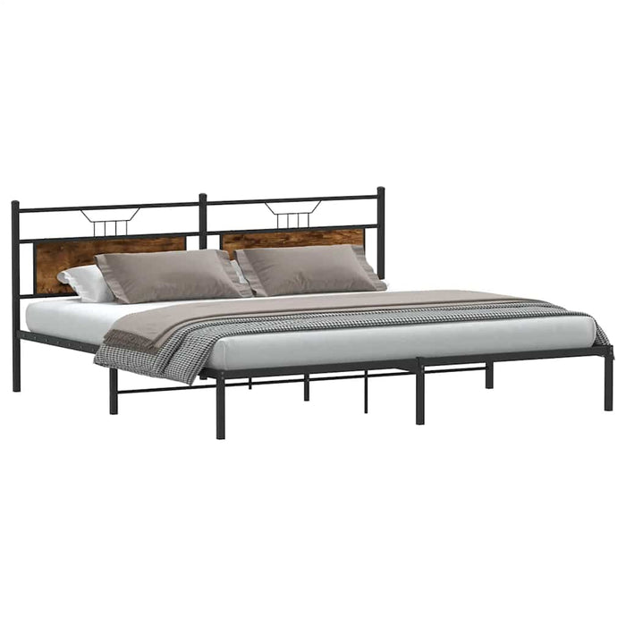 Cadru pat fără saltea Stejar afumat 200x200 cm Lemn prelucrat WALTI