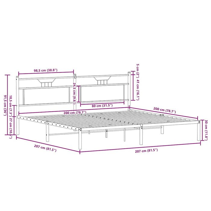 Cadru pat fără saltea Stejar afumat 200x200 cm Lemn prelucrat WALTI