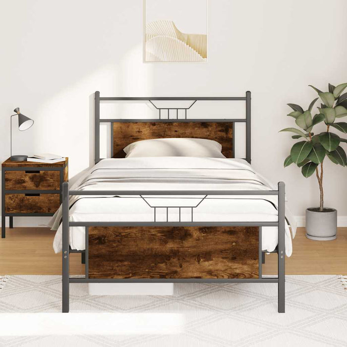 Cadru pat fără saltea, stejar fumuriu 100x190 cm lemn prelucrat - WALTI WALTI