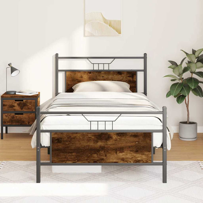 Cadru de pat fără saltea Stejar afumat 107x203cm Lemn prelucrat - WALTI WALTI