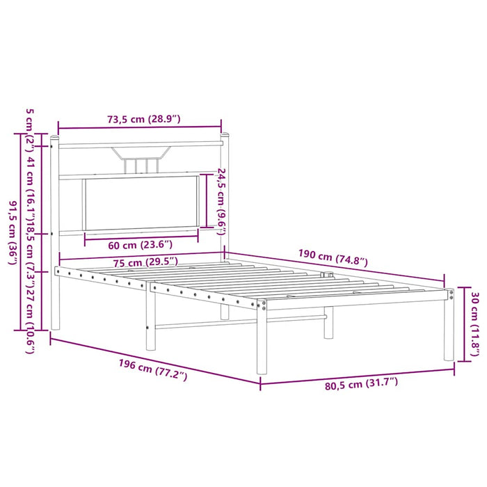 Cadru pat fără saltea, stejar sonoma 75x190 cm lemn prelucrat - WALTI WALTI