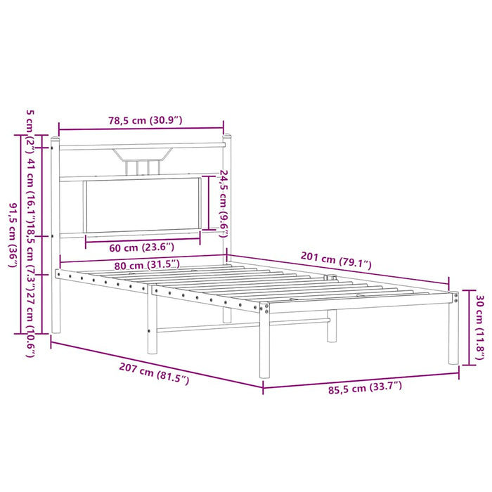 Cadru pat fără saltea, stejar sonoma 80x200 cm lemn prelucrat - WALTI WALTI