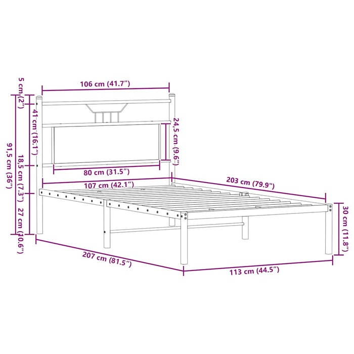Cadru de pat fără saltea Stejar Sonoma 107x203cm Lemn prelucrat - WALTI WALTI