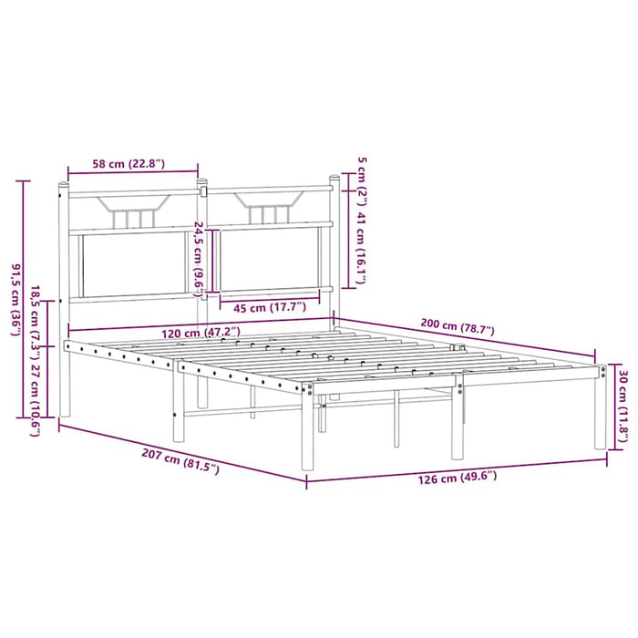 Cadru pat fără saltea stejar maro 120x200 cm, lemn prelucrat - WALTI WALTI