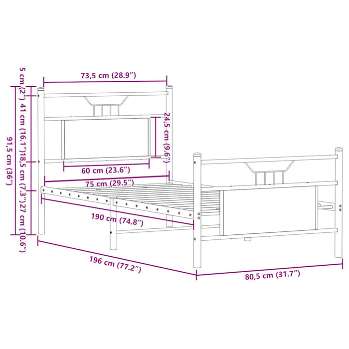 Cadru pat fără saltea, stejar maro 75x190 cm lemn prelucrat - WALTI WALTI