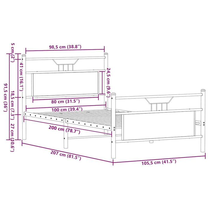 Cadru pat fără saltea stejar maro 100x200 cm lemn prelucrat - WALTI WALTI